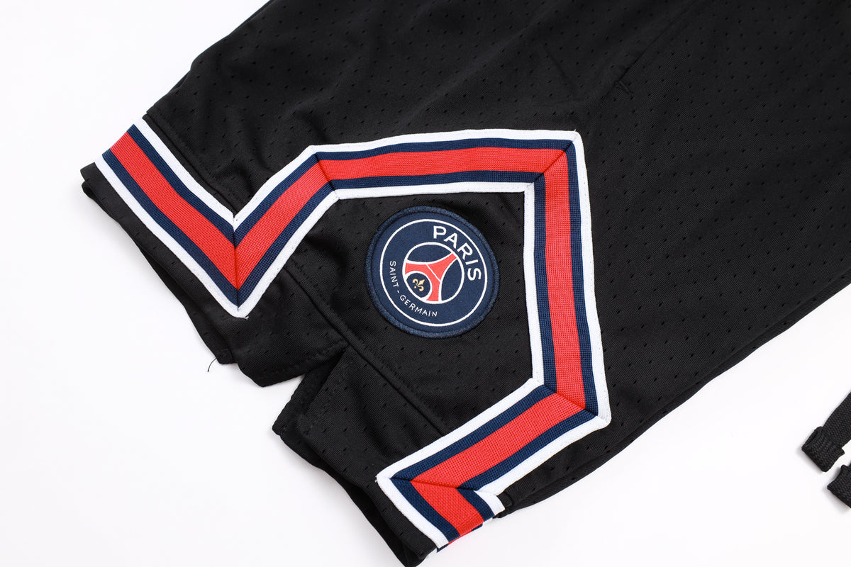 Football Club Shorts – Black, Red & Navy Diamond Mesh Design