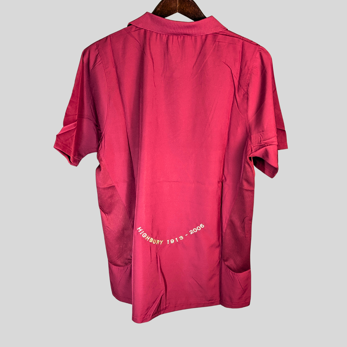 Arsenal Highbury 1913–2006 Retro Jersey (Maroon Edition), full view from another angle | BYSPORTS