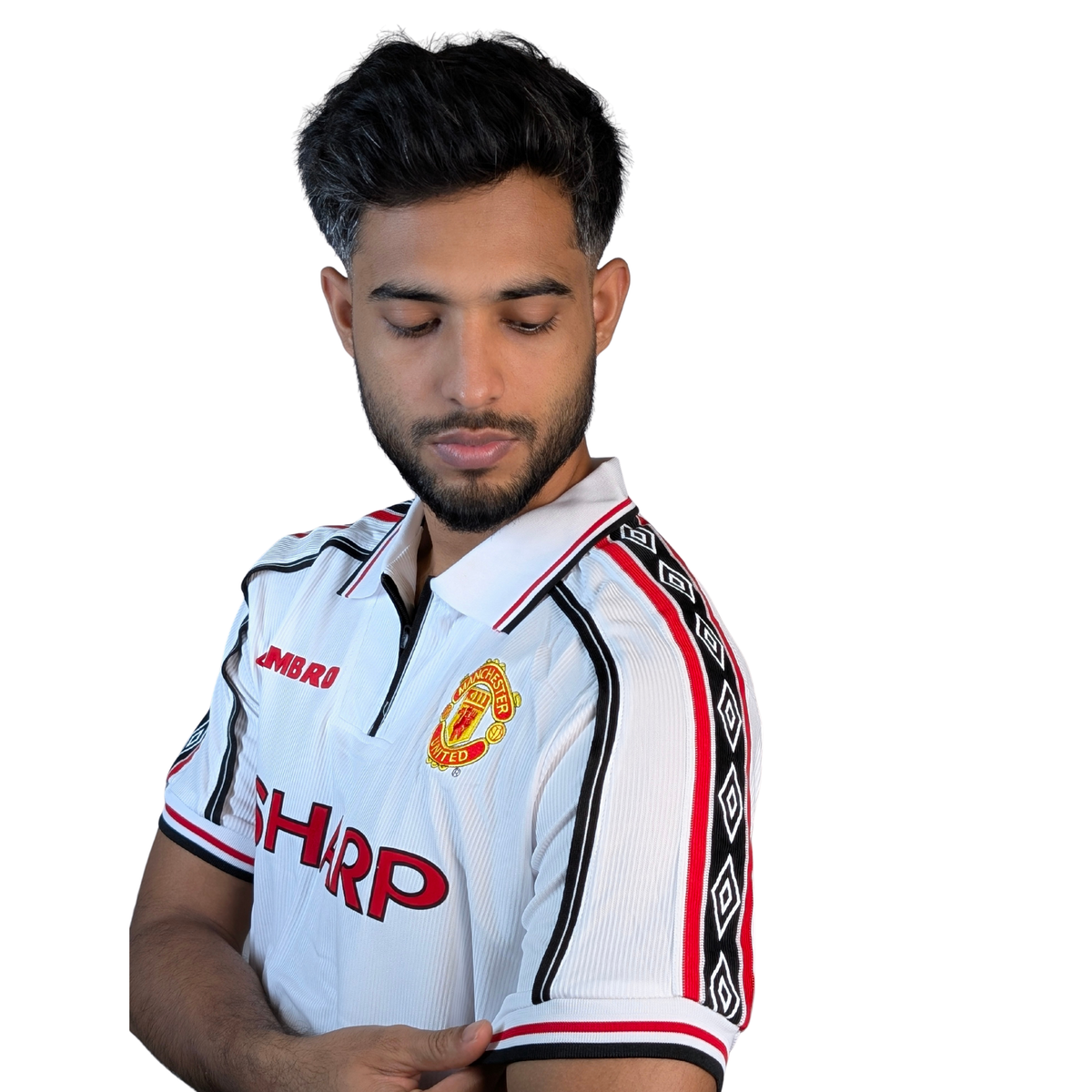 Manchester United 1998 Away Retro Jersey, worn by model 2 | BYSPORTS