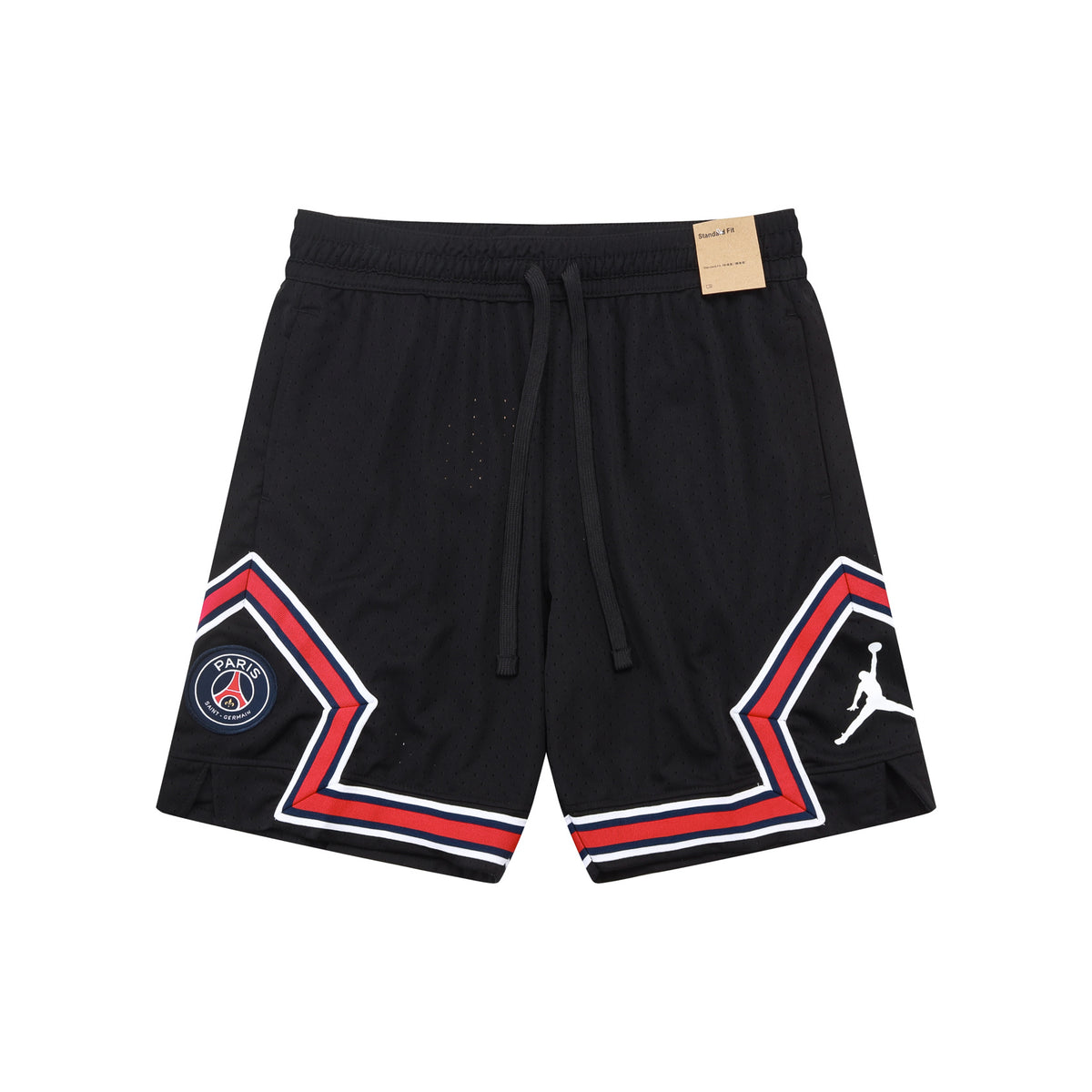 Football Club Shorts – Black, Red & Navy Diamond Mesh Design