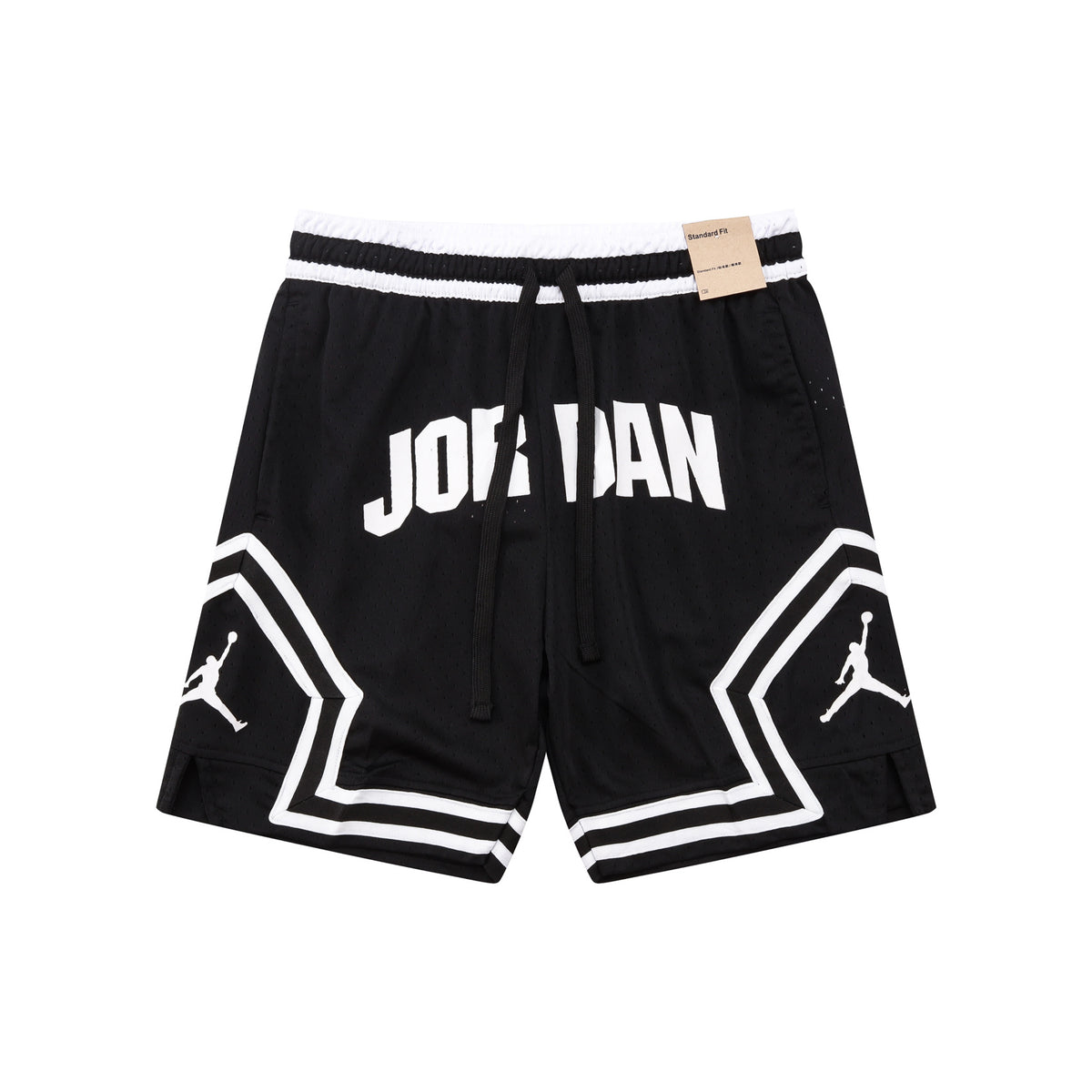 NBA Basketball Shorts – Black & White Wordmark Diamond Mesh Design