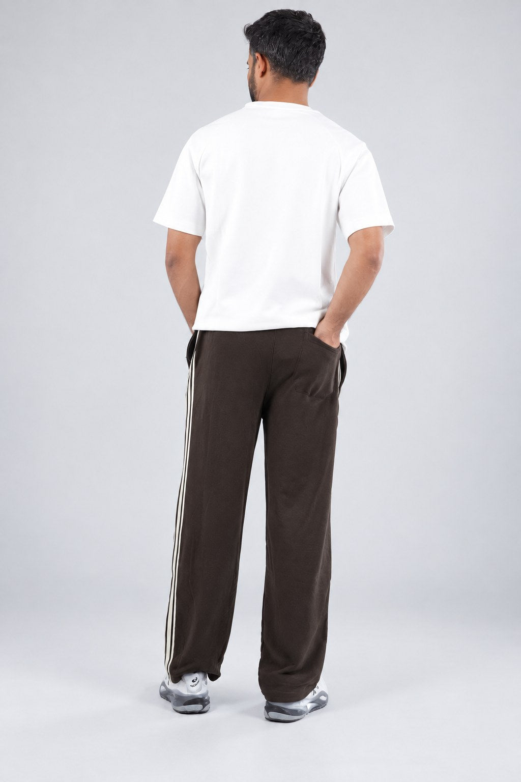 BYSPORTS Premium Side-Stripe Trouser For Men & Women – Brown, worn by model 3 | BYSPORTS