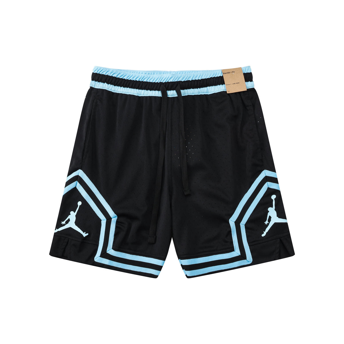 NBA Basketball Shorts – Black & Sky Blue Diamond Mesh Design
