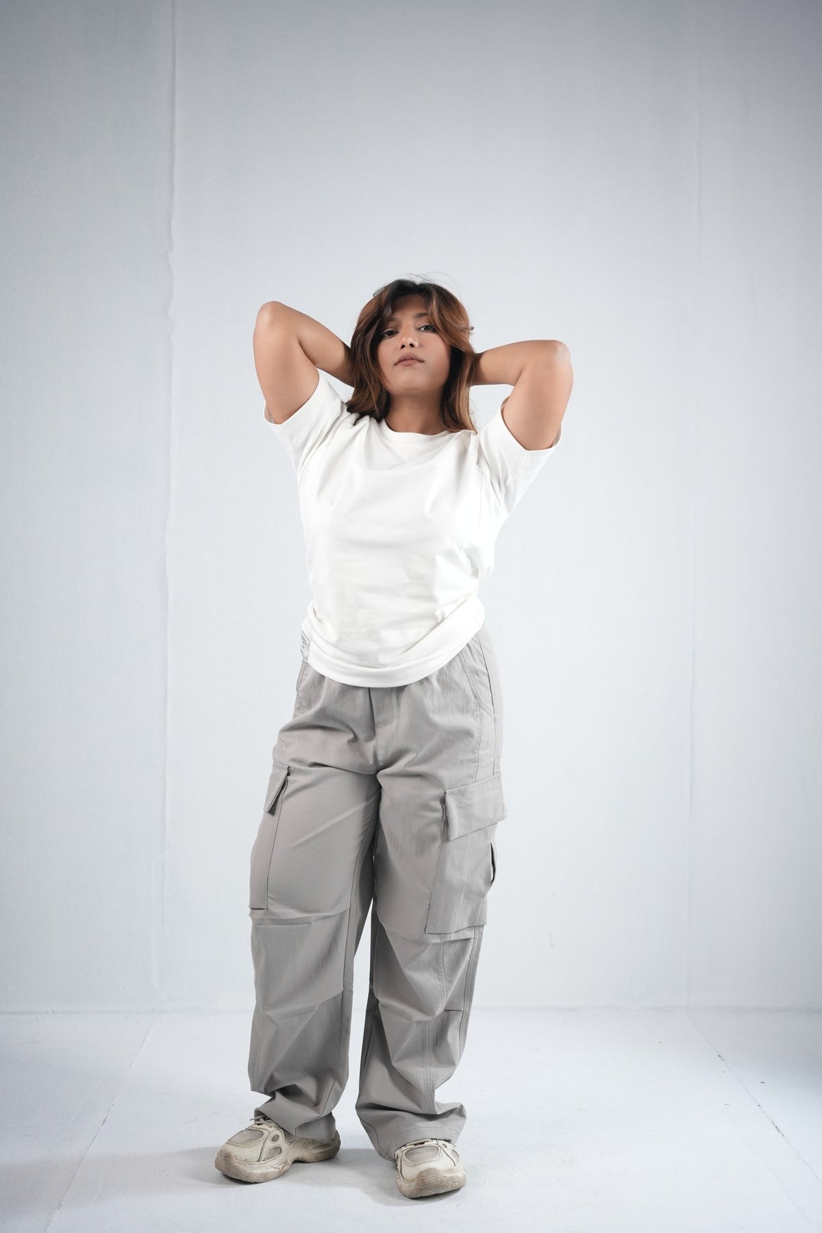 Premium Cargo Pant For Men & Women – Stone Grey, worn by model 2 | BYSPORTS