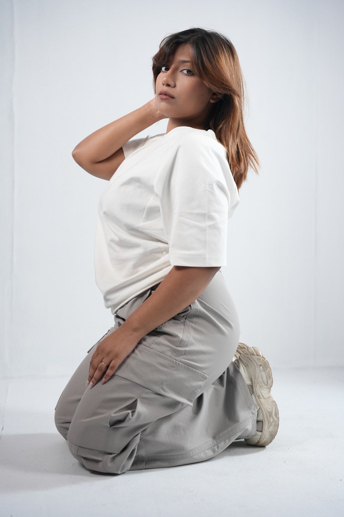 Premium Cargo Pant For Men & Women – Stone Grey, lifestyle shot on model 2 | BYSPORTS