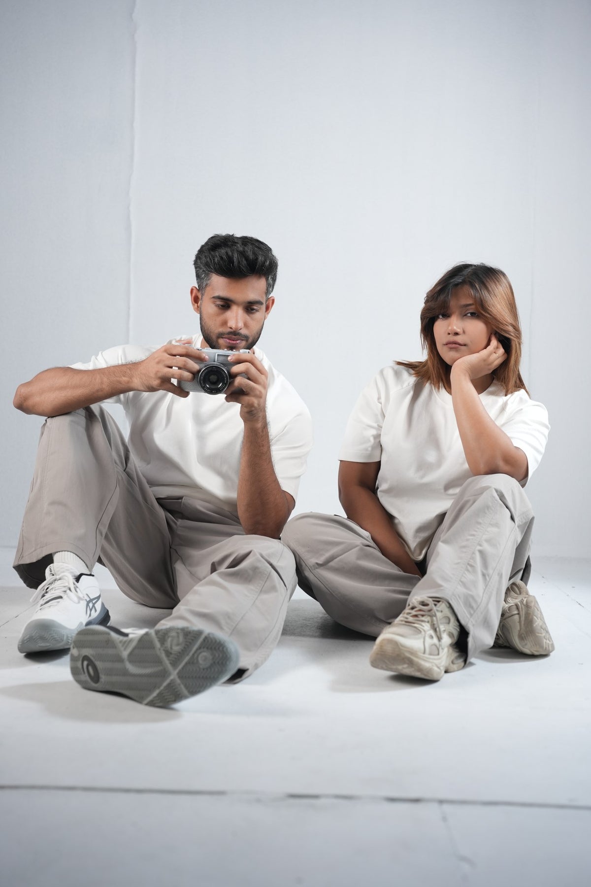 Premium Cargo Pant For Men & Women – Stone Grey, worn by male and female models 4 | BYSPORTS