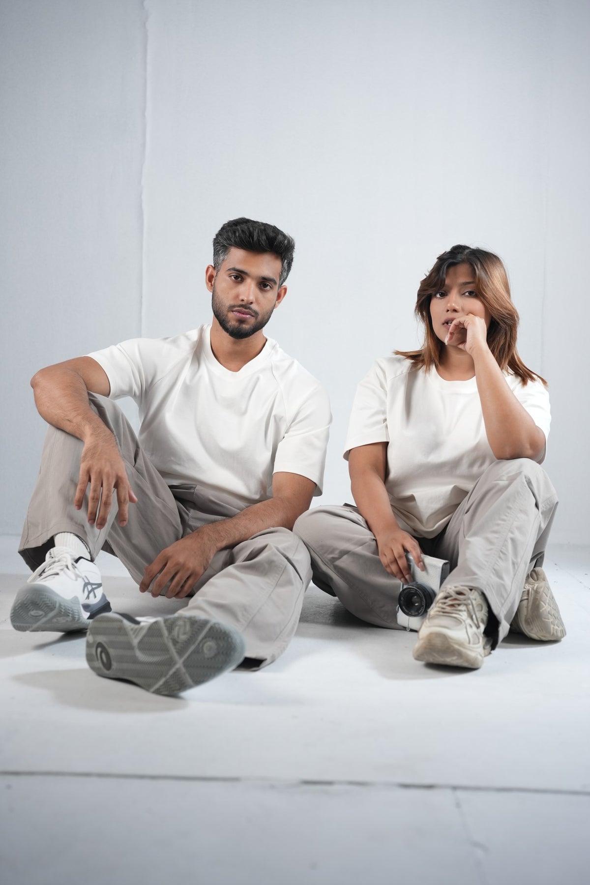 Premium Cargo Pant For Men & Women – Stone Grey, worn by male and female models 5 | BYSPORTS