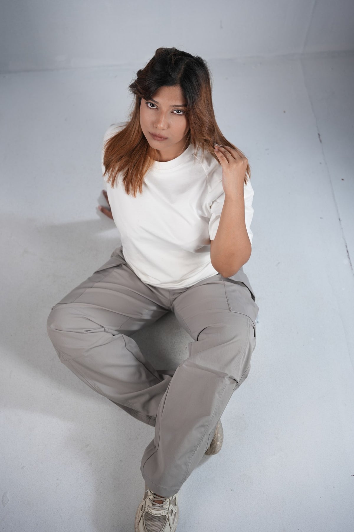 Premium Cargo Pant For Men & Women – Stone Grey, lifestyle shot on model 8 | BYSPORTS