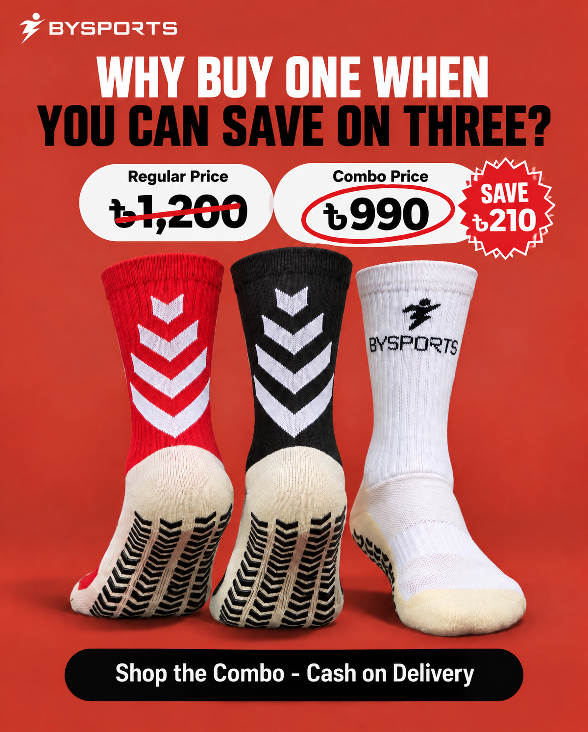 Premium Grip Socks Combo – Pack of 3 (Red, Black & White)