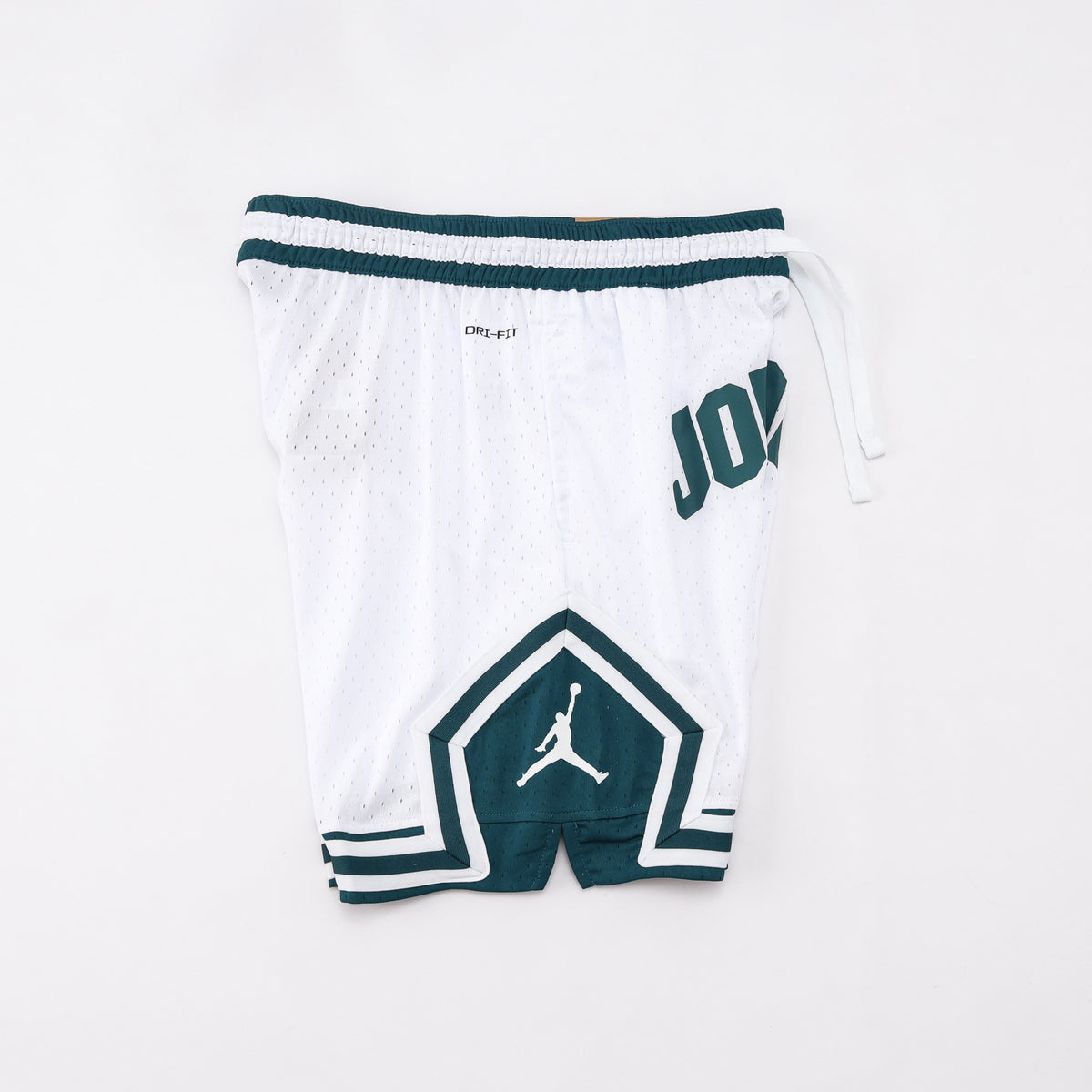 NBA Basketball Shorts – White & Teal Diamond Mesh Design