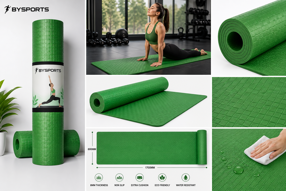 Yoga Mat – Premium Quality Rubber, Anti-Slip Fitness Mat for Gym & Yoga, in use | BYSPORTS